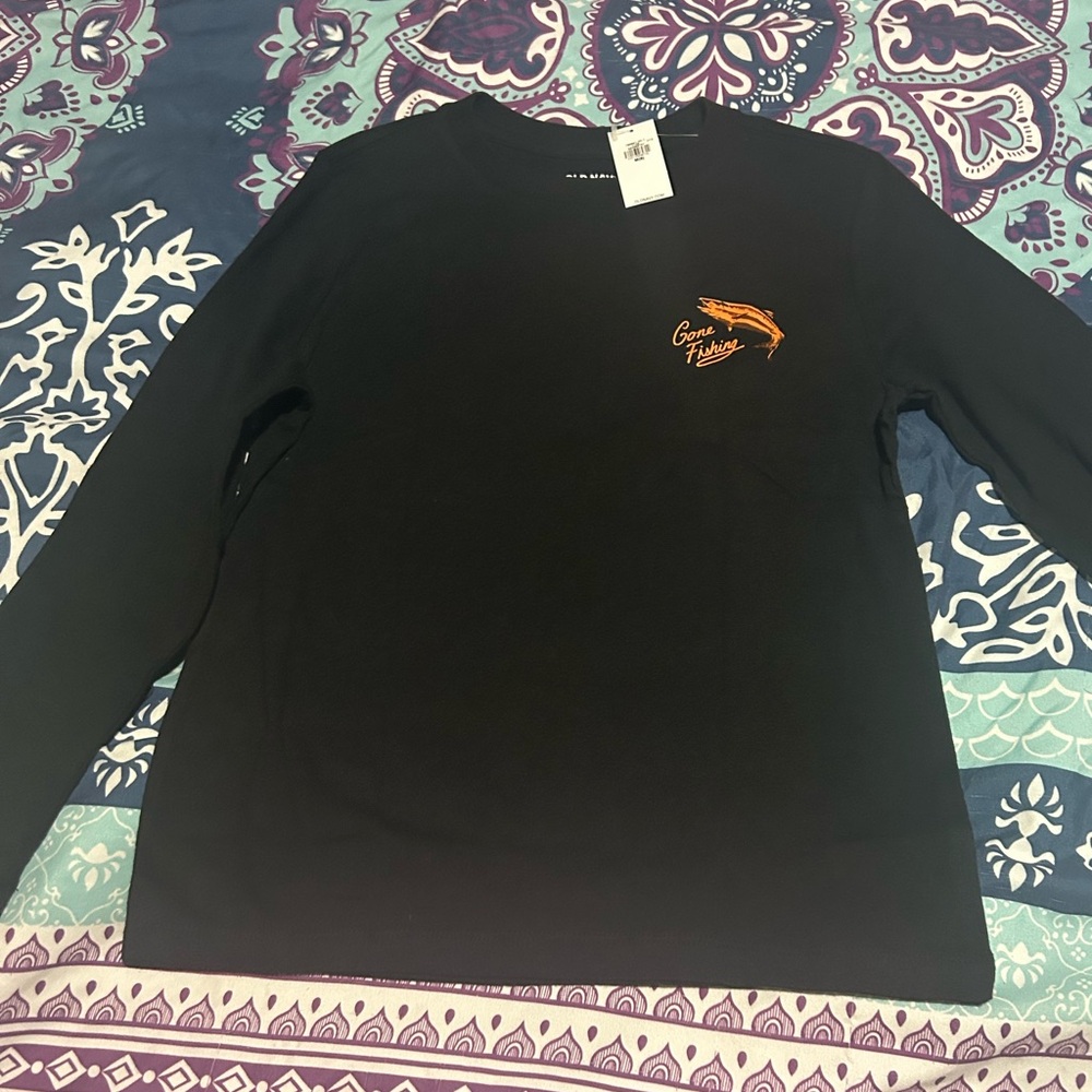Kid Old Navy Black Long Sleeve Shirt with Orange Graphic size M (8). Brand New❤️
